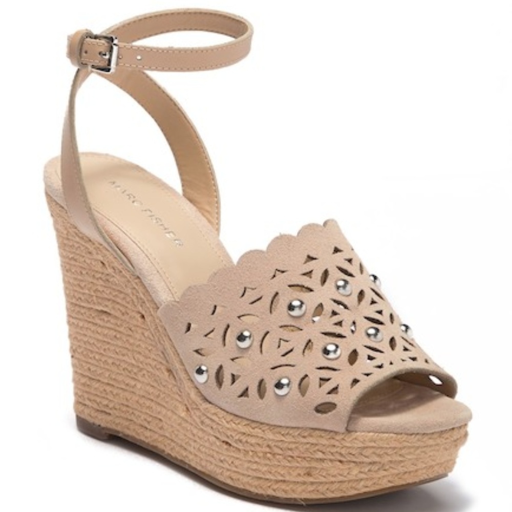 MARC FISHER Hata Suede Perforated Leather Wedge